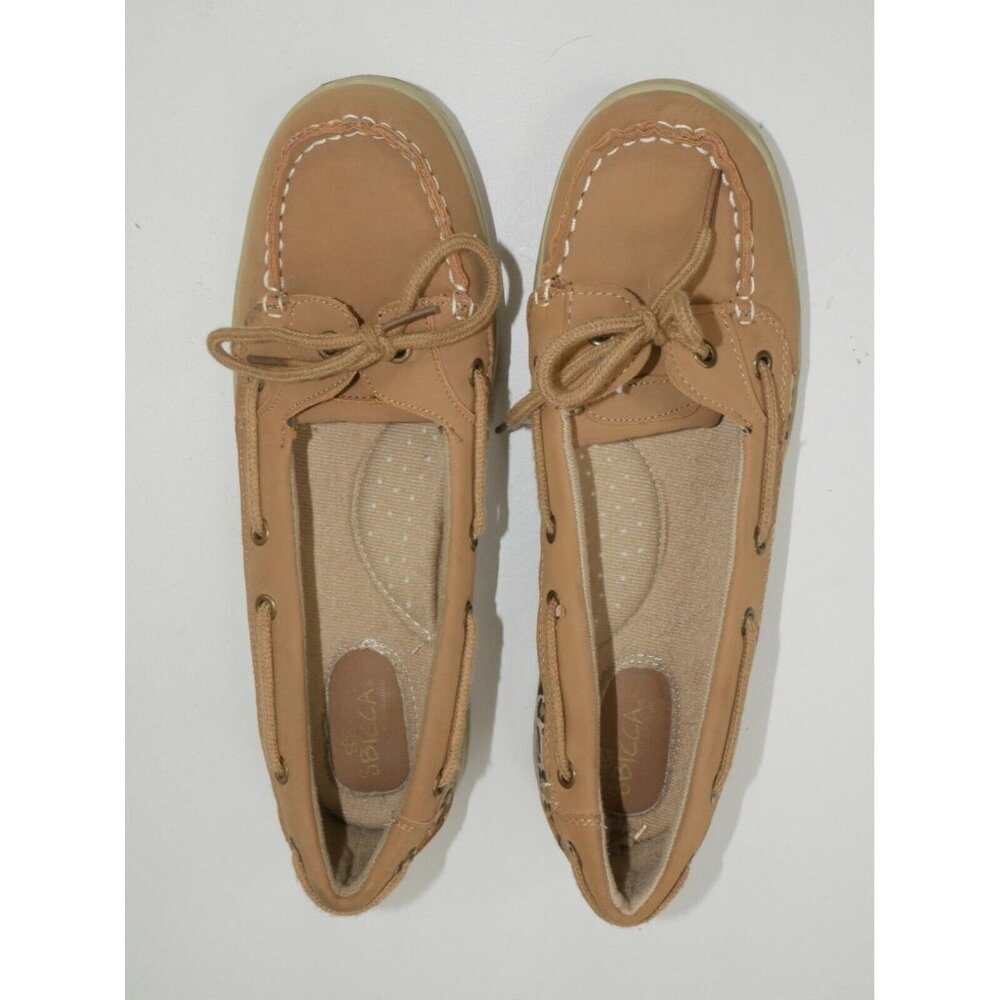 Sbicca of California Tan with Animal Print Slip On Boat Shoes Womens Size 10 W